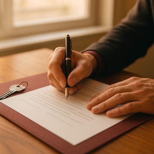 Signing closing documents with keys on the table