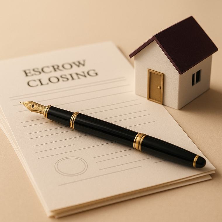 Escrow closing documents with fountain pen